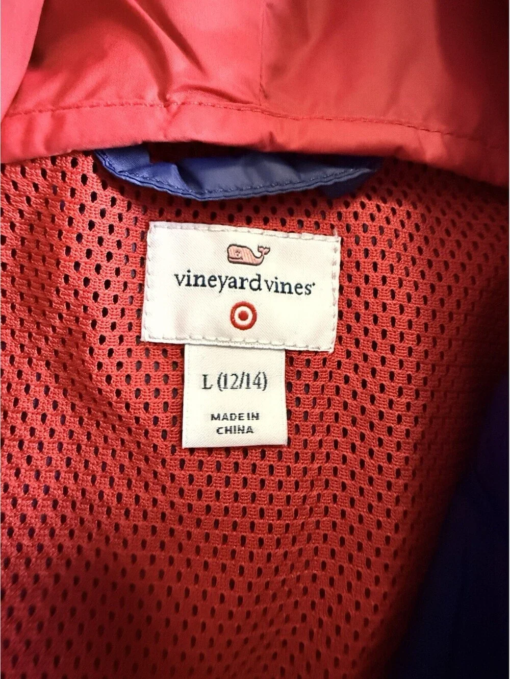Vineyard Vines Youth L 14 Hooded Windbreaker Colorblock Navy Red Fast Shipping!